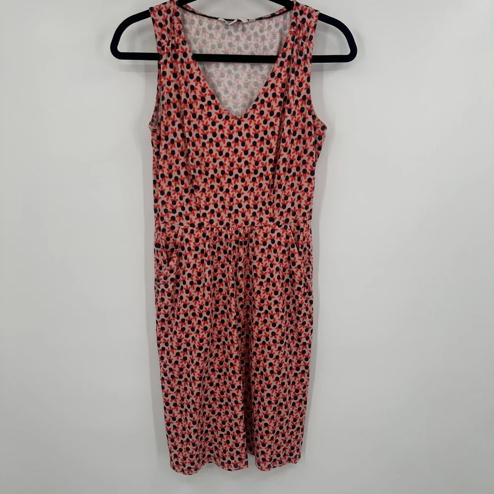 Boden Dress Womens 2R Pink Red Blue Floral Sleeveless Midi Summer Pockets V Neck